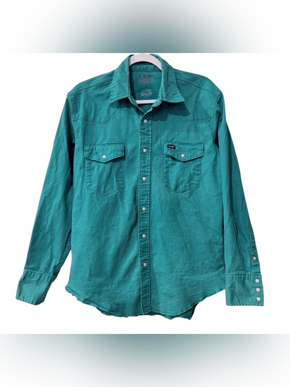 Wrangler Cowboy Cut men’s Large Western pearl snap teal/turquoise Shirt